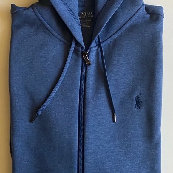 Polo Ralph Lauren Double Knit Tech Full Zip Hoodie Sweatshirt Derby Blue Heather - Picture 1 of 3